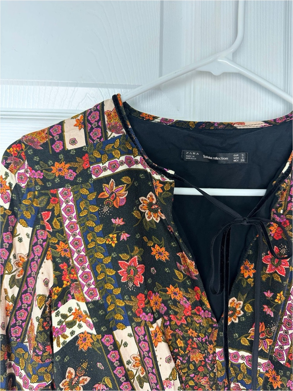 ZARA Bohemian Floral Patchwork Midi Dress - Black Multi Sz:S - Picture 4 of 6